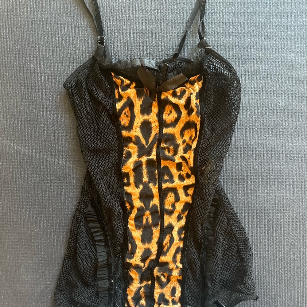 Frederick's of Hollywood Black and Orange Leopard Chemise